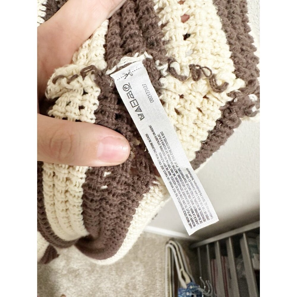 Celandine Anthropologie Womens Crochet Halter Mini Dress Striped Brown Cream 3X - Picture 6 of 8